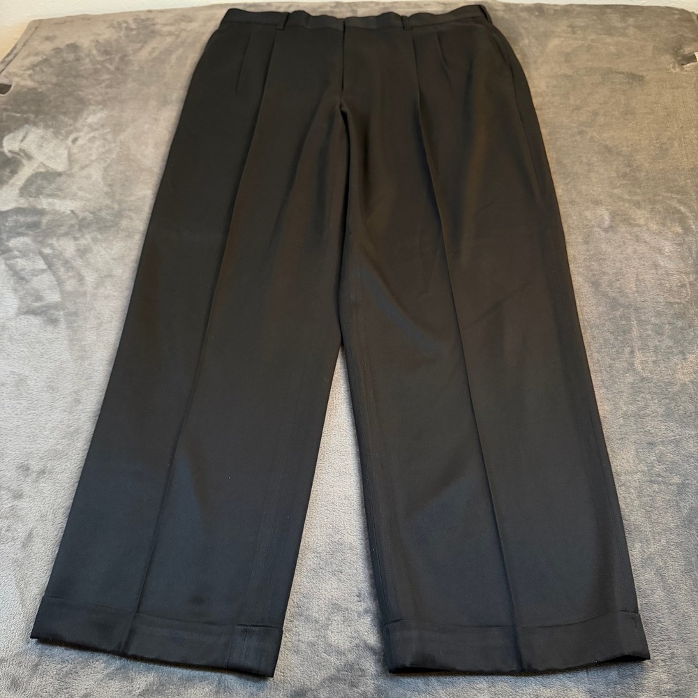 Perry Ellis Portfolio Black Pleated Cuffed Dress Pants‎ Trousers Mens 36x29.5